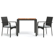 Set da Pranzo da Giardino 3 pz | Set Salotto da Giardino con Cuscini Nero in Polyrattan