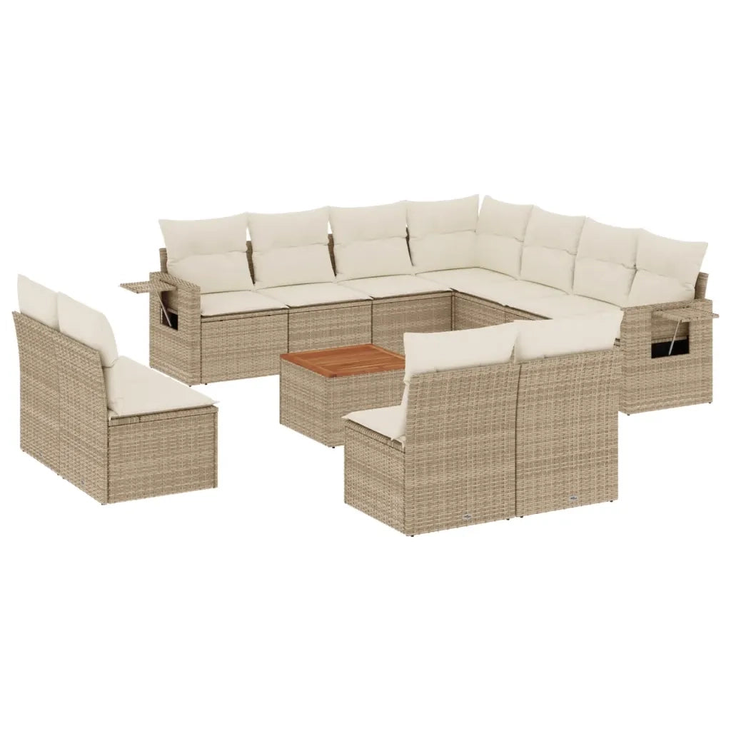 Set Divani da Giardino 12 pz con Cuscini Beige in Polyrattan
