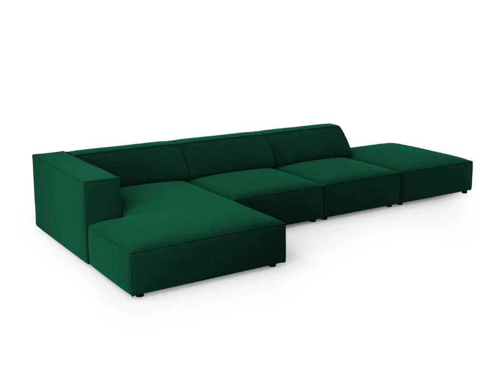 Cosmopolitan Design - Divano angolare sinistro "Arendal" 5 posti in velluto verde bottiglia 