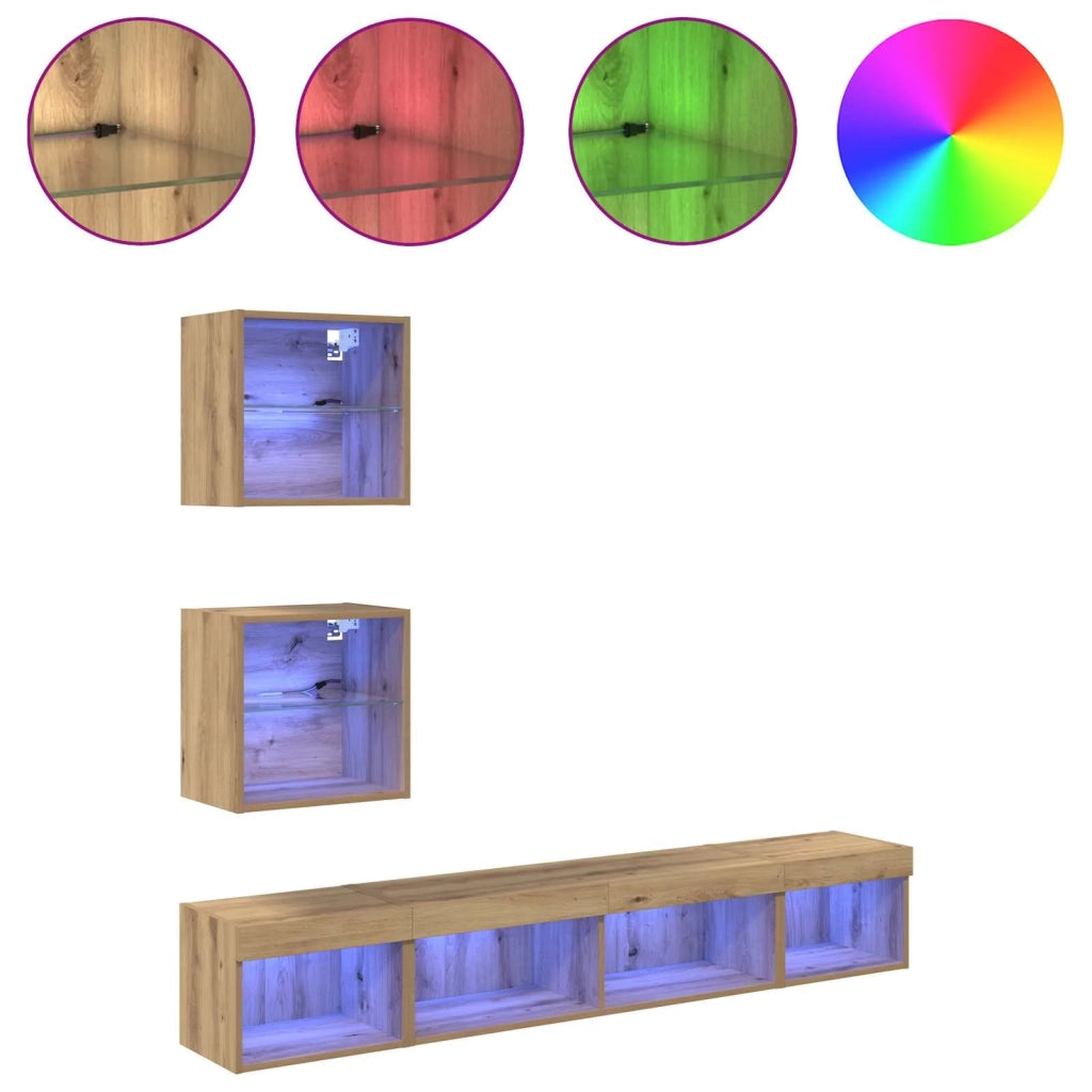 Unità a muro per TV con LED con led 5 pcs Rovere artigianale 3402960