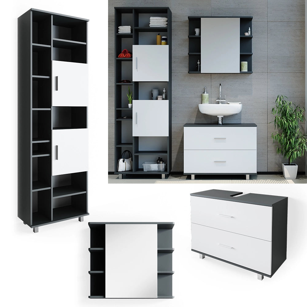 Vicco Set mobili bagno Bianco/antracite 3 parti, con colonna