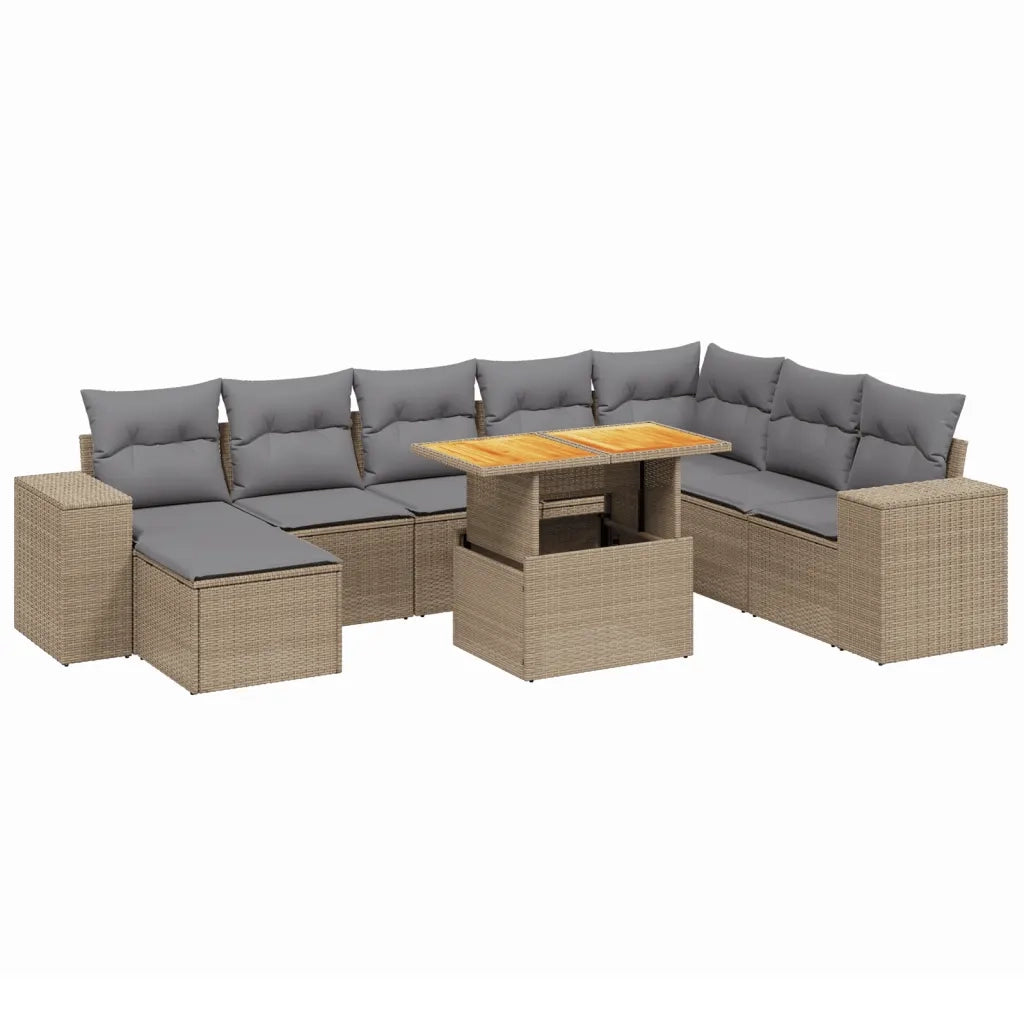 Set Divano da Giardino 9 pz con Cuscini Beige in Polyrattan 3275964