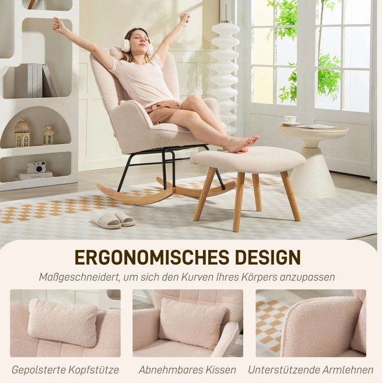 Poltrona a dondolo con poggiapiedi beige