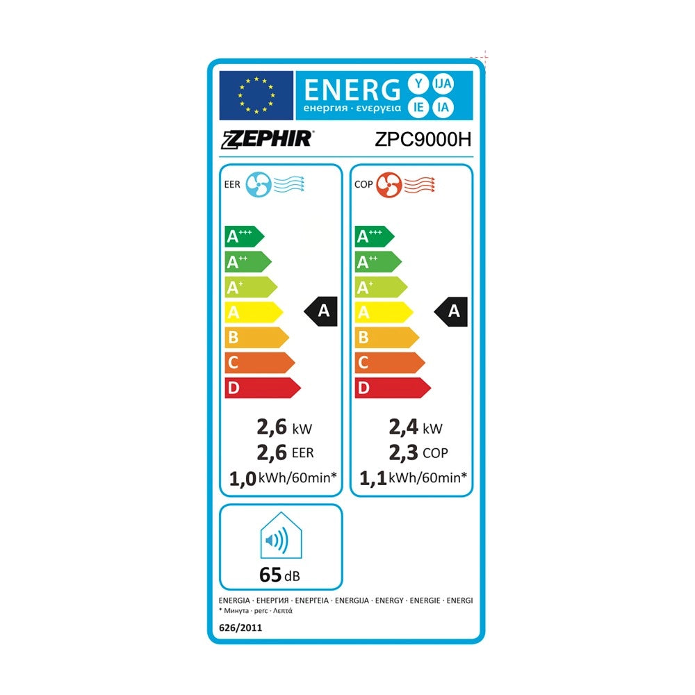 Condizionatore Portatile Zephir 9000 Btu ZPC9000H R-290 a Pompa di Calore