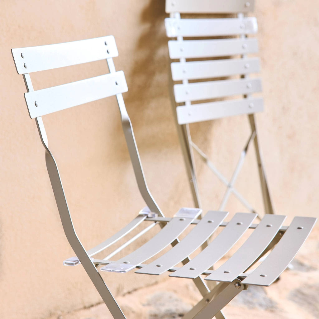 Set 2 sedie da giardino bistrot pieghevole in metallo, beige