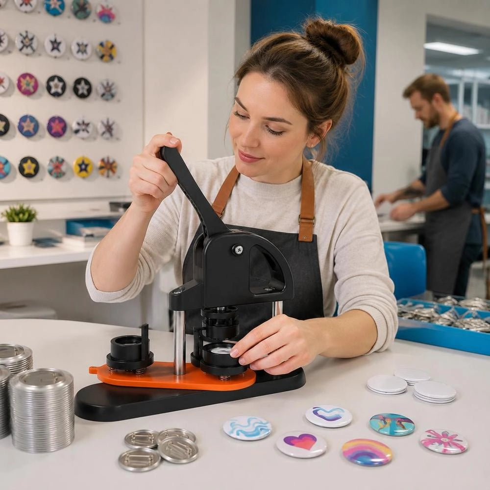 Button Machine, Button Maker, 25mm, 500 Pieces. Badge Punch Press, Button Press, DIY Badge Press Machine, Button Badge Maker For Personalized Badges, Including Instruction Booklet.