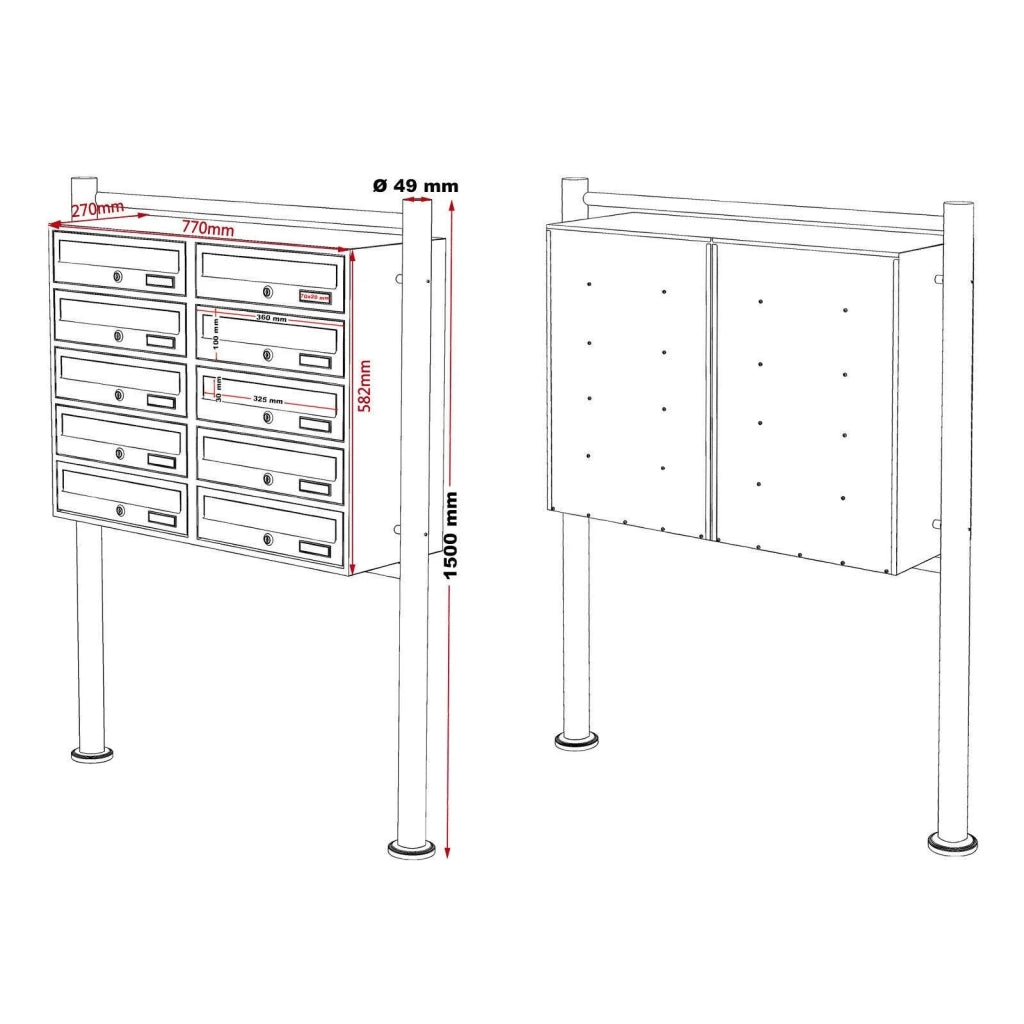 Blocco di 10 cassette postali scomparti sovrapposti 2x5 base di supporto in acciaio zincato antracite 16_0000023
