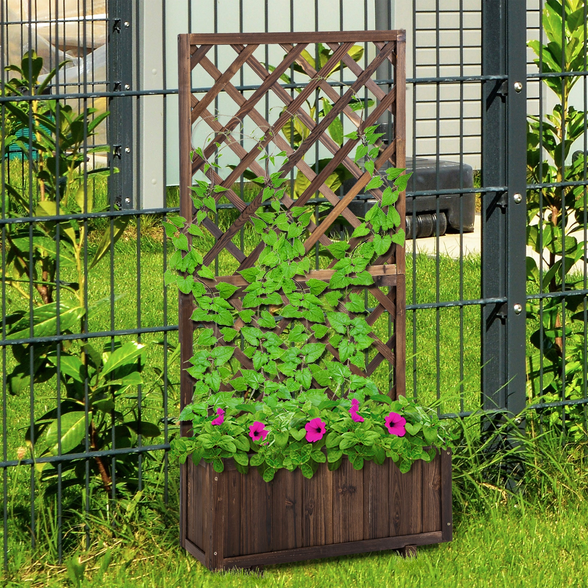 Fioriera da Giardino con Traliccio 72,5x31,5x149,5 cm in Legno di Abete Carbonizzato