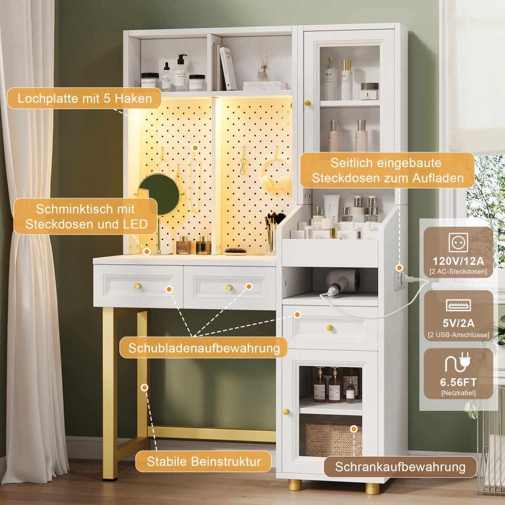 TOELETTA multifunzionale LED 100x45x156 cm MDF bianco e oro