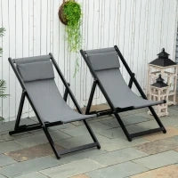 Set 2 Sedie Poltrona Sdraio da Esterni, Pieghevoli e Reclinabili, in Alluminio, 96.5x58x91.5 cm, Grigio Scuro