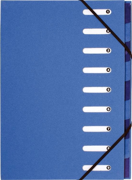 Organizzatore Premium per cartelle da 9 fogli, con retro della cartella reclinabile e 2 cinture elastiche, cartella con indice, cartella con angolo, realizzato con cartone riciclato, formato A4