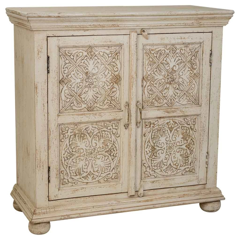 Mobile da ingresso in legno intagliato artigianale, 90x40x90h cm