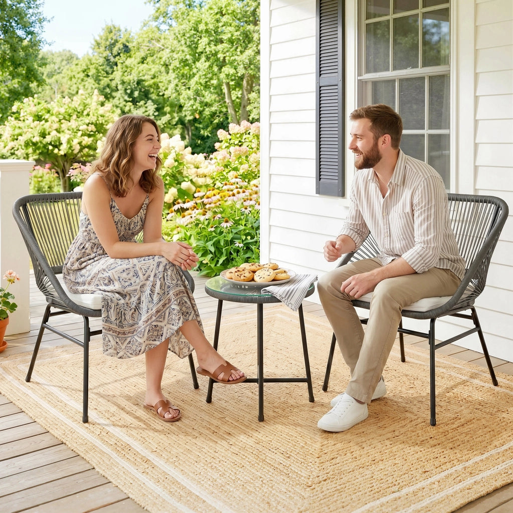 Set Giardino 3 Pezzi ¨C zephmum ¨C Tavolino con 2 Sedie, Rattan, Grigio Scuro