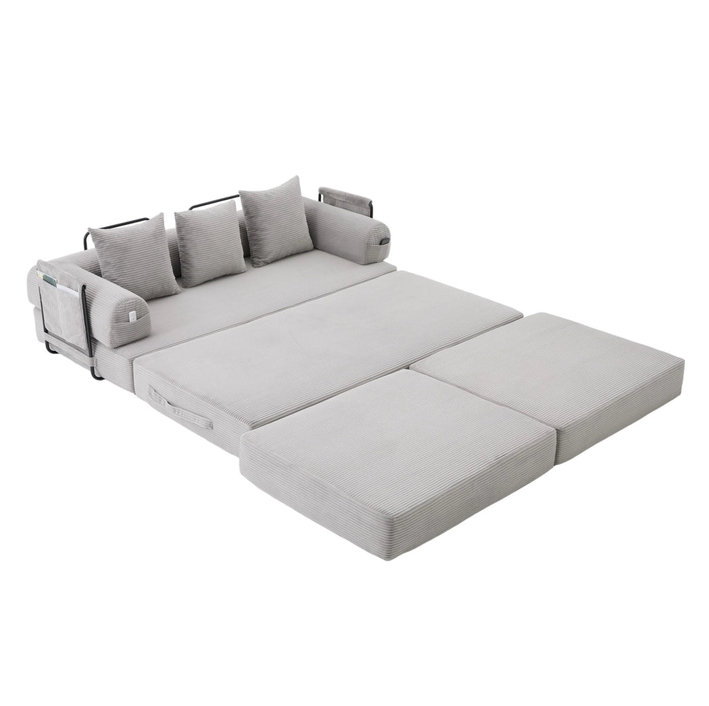 Sof脿 modulare in corduroy con pouf 200x190x67 cm; grigio chiaro