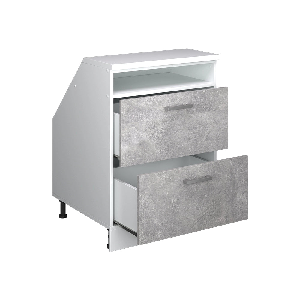 Mobile sottotetto Rion Calcestruzzo/Bianco 60 x 83.8 cm con 2 cassetti, carcassa 60 cm profondità Vicco