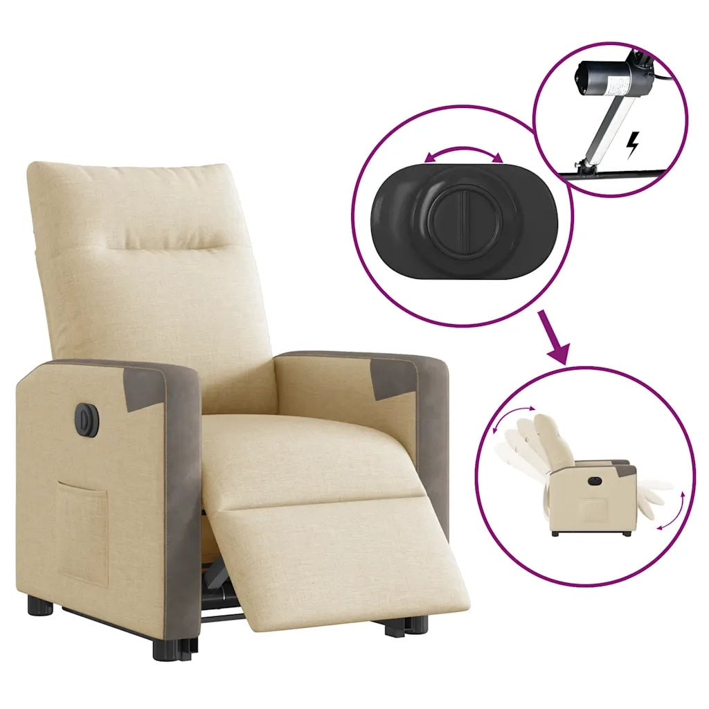 Poltrona | Sedia Relax Alzapersona Reclinabile Elettrica Crema in Tessuto