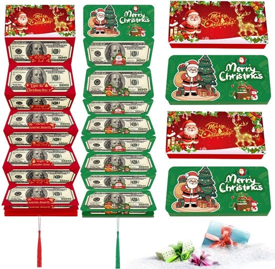 Portafoglio di Natale 4 pezzi - Portafoglio di Regalo - Portamonete di Natale - Portafoglio di Sorpresa - Regali in Contanti - 10 Fessure per Carta - Disegno di Albero di Natale - Portafoglio di Regalo