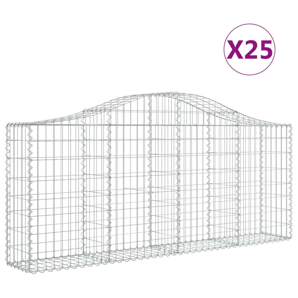 Cestini gabbioni recinzione a gabbia muro di contenimento ad arco 25 pezzi 200 x 30 x 80/100 cm ferro zincato argento 02_0040671
