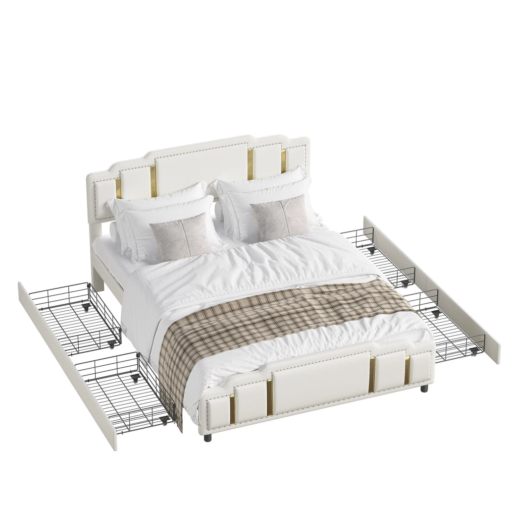 Letto 160x200 cm con cassetti e LED in velluto beige