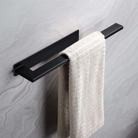 Supporto asciugamani senza forare in acciaio inossidabile supporto asciugamani nero opaco maniglia uniforata per asciugamani con adesivo self-locking per la parete per bagno, toilette, cucina