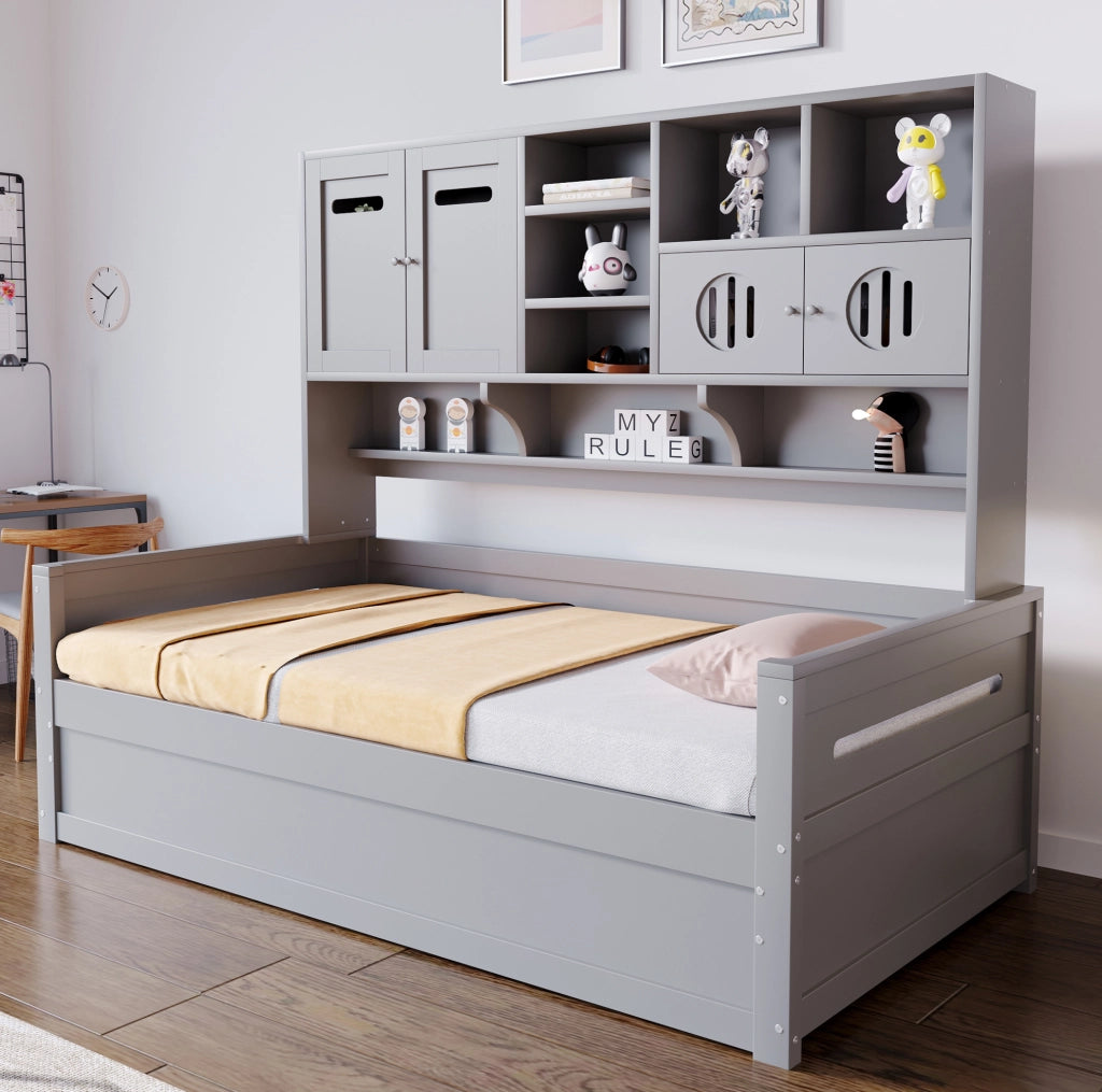 Letto multifunzione 90x200 cm con contenitore idraulico in legno grigio