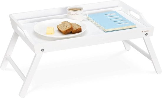 Tavolo da pranzo pieghevole in bambù, tavolo da lavoro, tavolo da colazione, tavolo da laptop, tavolo pieghevole per colazione in camera, tavolo da colazione, bianco