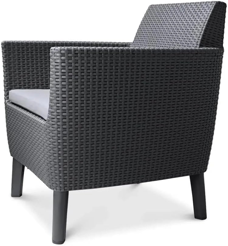 Set da Giardino 4 Pezzi in Rattan Sintetico con Cuscini e Tavolino Contenitore Colore Grafite Modello Salemo Lounge Keter