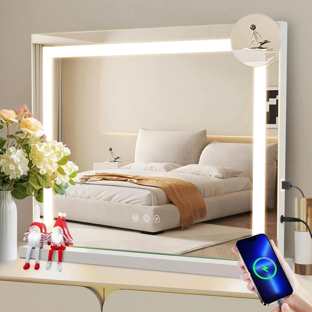 ZMH Specchietto da Trucco Hollywood con Luce LED Dimmabile 3 Modalità di Colore Luce Ingrandimento per Camera da Letto
