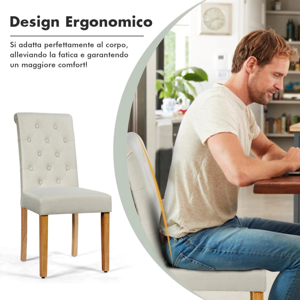 2 Seide Sala da Pranzo 43 x 61 x 100 cm, Seidie Cucina Laterali in Tessuto Rivestito con Gambe in Legno di Gomma, Tessuto di Lino Traspirante e Spugna ad Alta Densità (Beige)