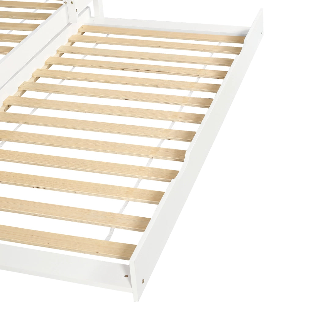 OKWISH Letto a Castello 90×200 cm, Letto Singolo con Letto Estraibile con Ruote, Mensole 2 m e Scala, senza Materasso, Bianco