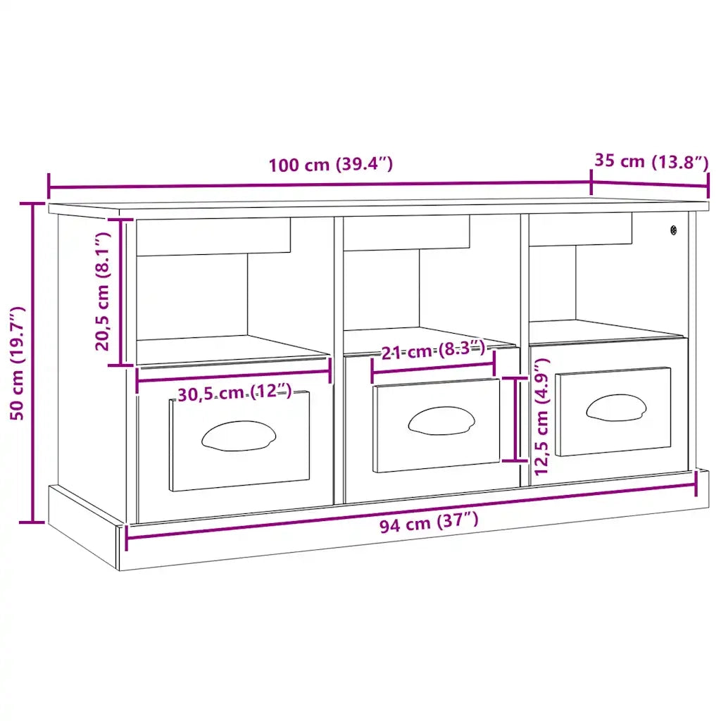 Mobile Porta TV Bianco Lucido 100x35x50 cm in Legno Multistrato 816290