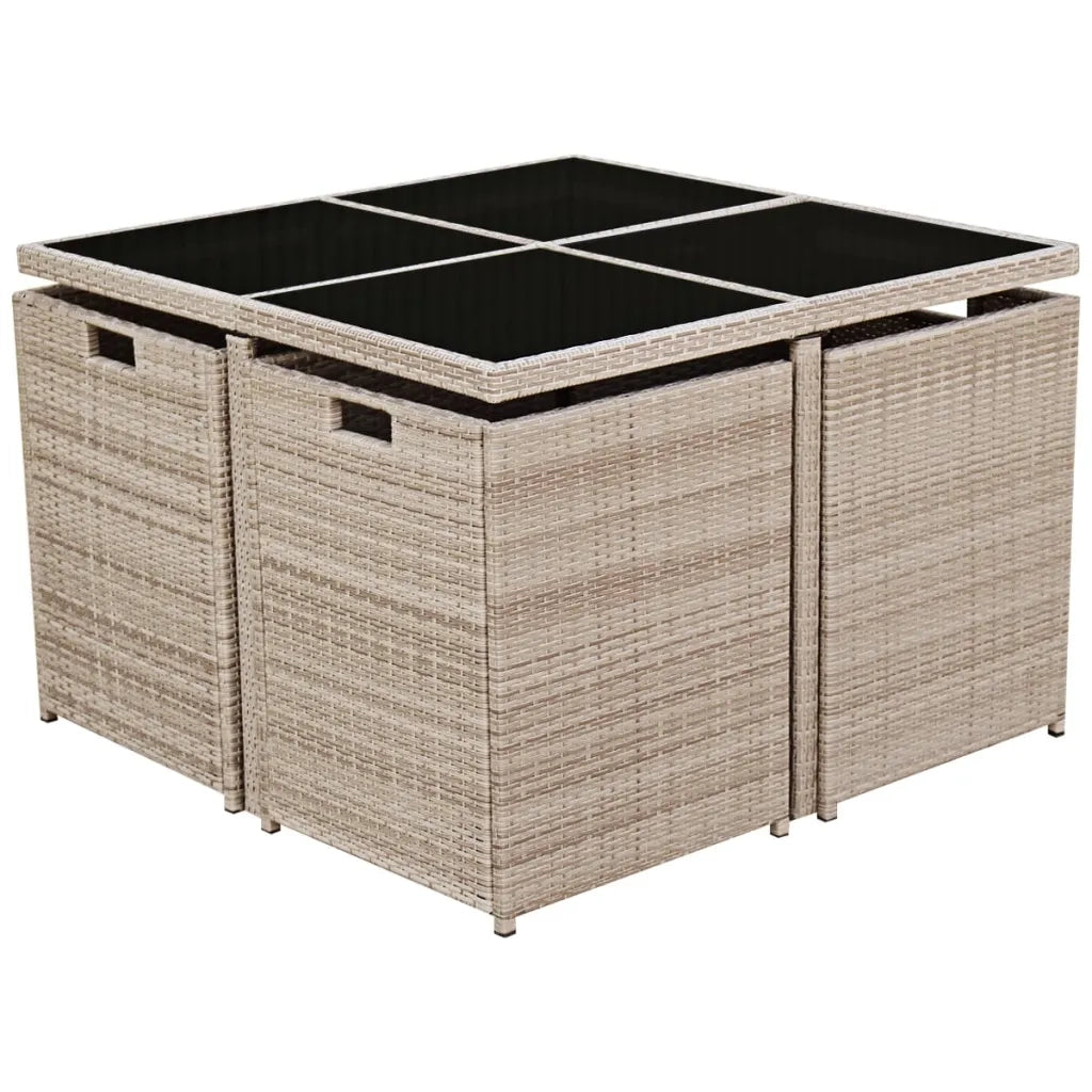 Set da Pranzo da Giardino 9 pz con Cuscini in Polyrattan Beige 42556