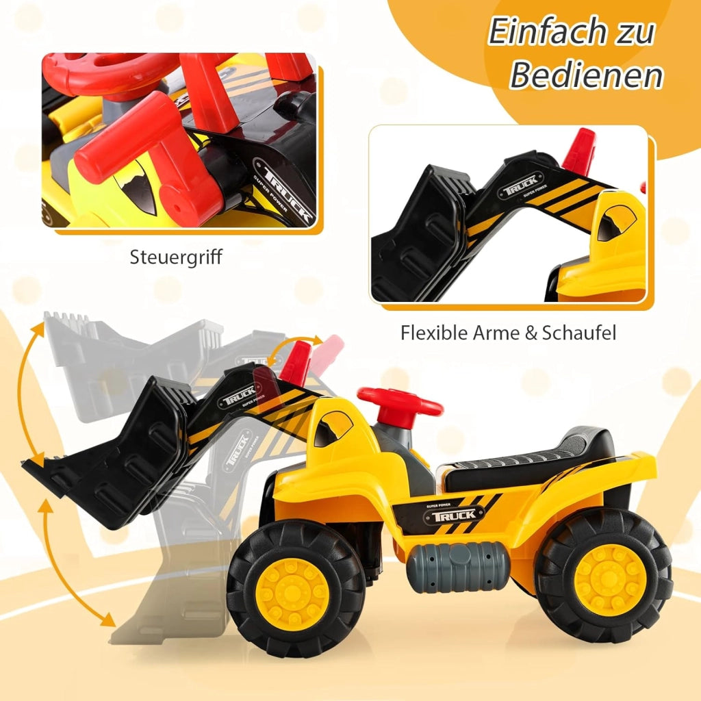 Escavatore per bambini, escavatore con vano portaoggetti e pala, escavatore per sabbia con clacson, escavatore scivoloso, escavatore da sedersi, per bambini dai 3 anni in su