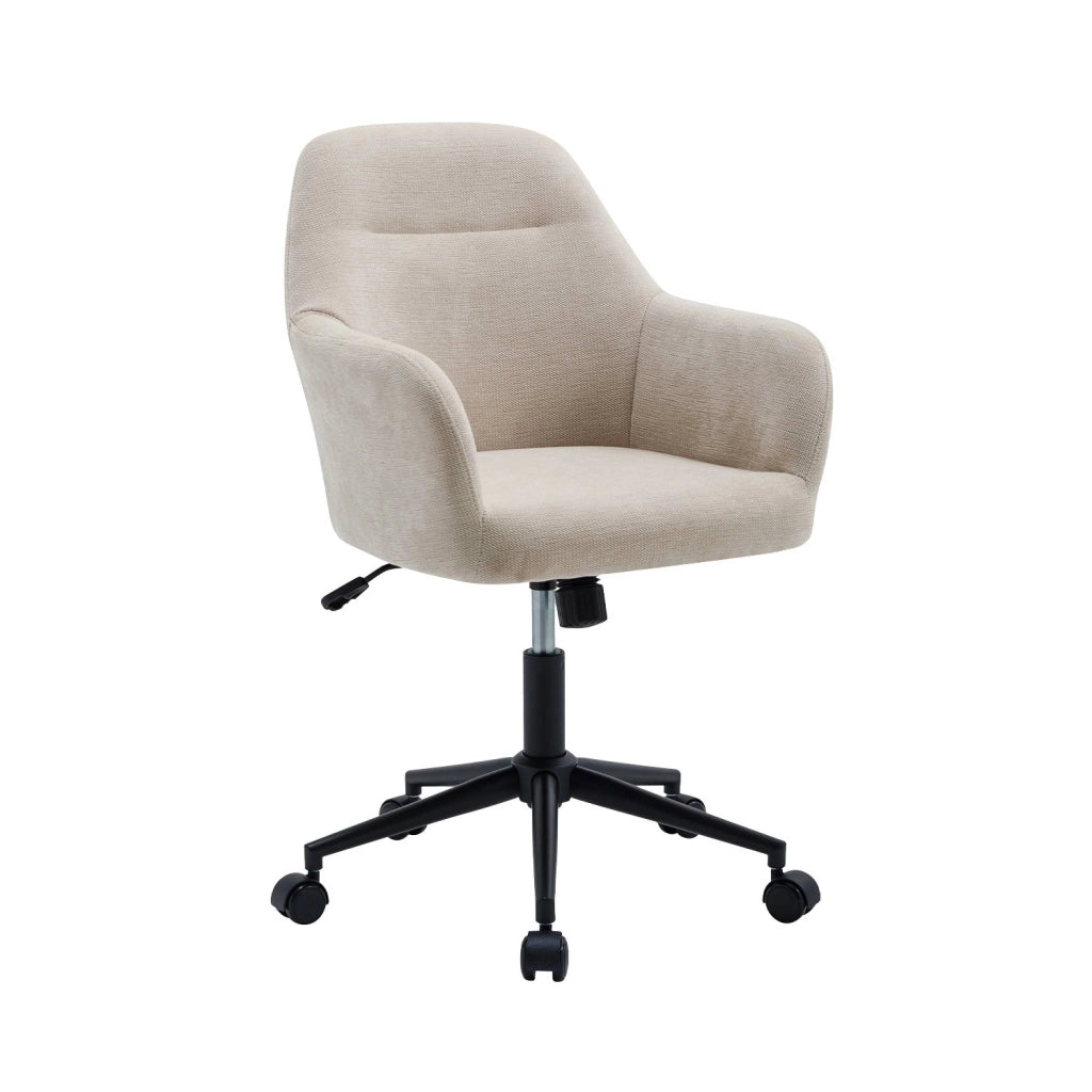 Sedia da ufficio con ruote regolabile in metallo e tessuto, beige