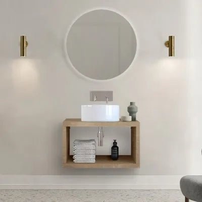 Mensolone bagno 60 cm rovere miele con vano a giorno per lavabo da appoggio Master