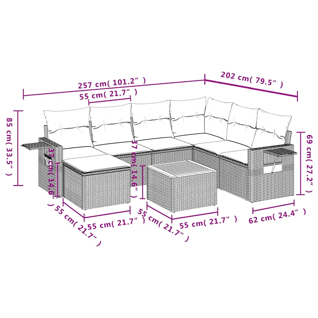 Set Divani da Giardino 8 pz con Cuscini Grigio in Polyrattan 3224682
