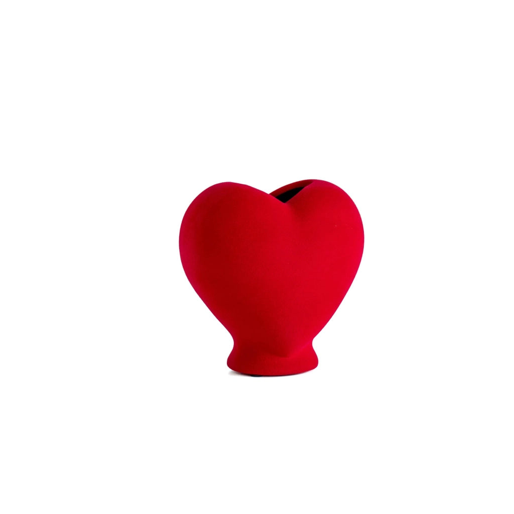 Vaso Decorativo Moderno da Interno in Ceramica – Collezione Design Elegante per Arredo Casa,Vasi Da Soggiorno, Tavolo o Salotto Soprammobile Di Design Cuoricino - Rosso effetto Velluto