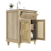 Mobile bagno con 2 ante; 1 ribaltina e ripiani regolabili con lavabo in ceramica per bagno; 61×47×87 cm