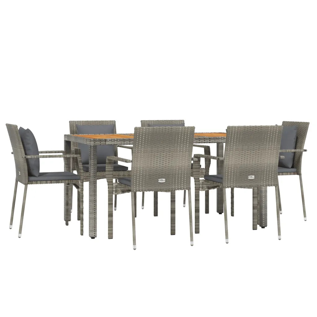 Set da Pranzo da Giardino 7 pz con Cuscini in Polyrattan Grigio 3184972
