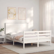 Giroletto con Testiera-Struttura Letto con testiera Bianco Small Double Legno Massello 156056