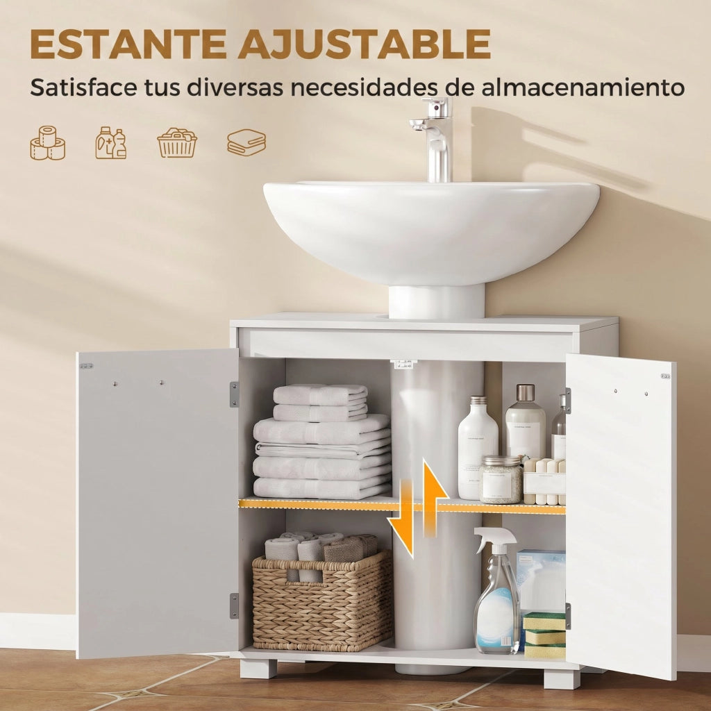 Mobile Sotto Lavabo con Ripiano Regolabile e 2 Ante 60x30x60 cm Bianco