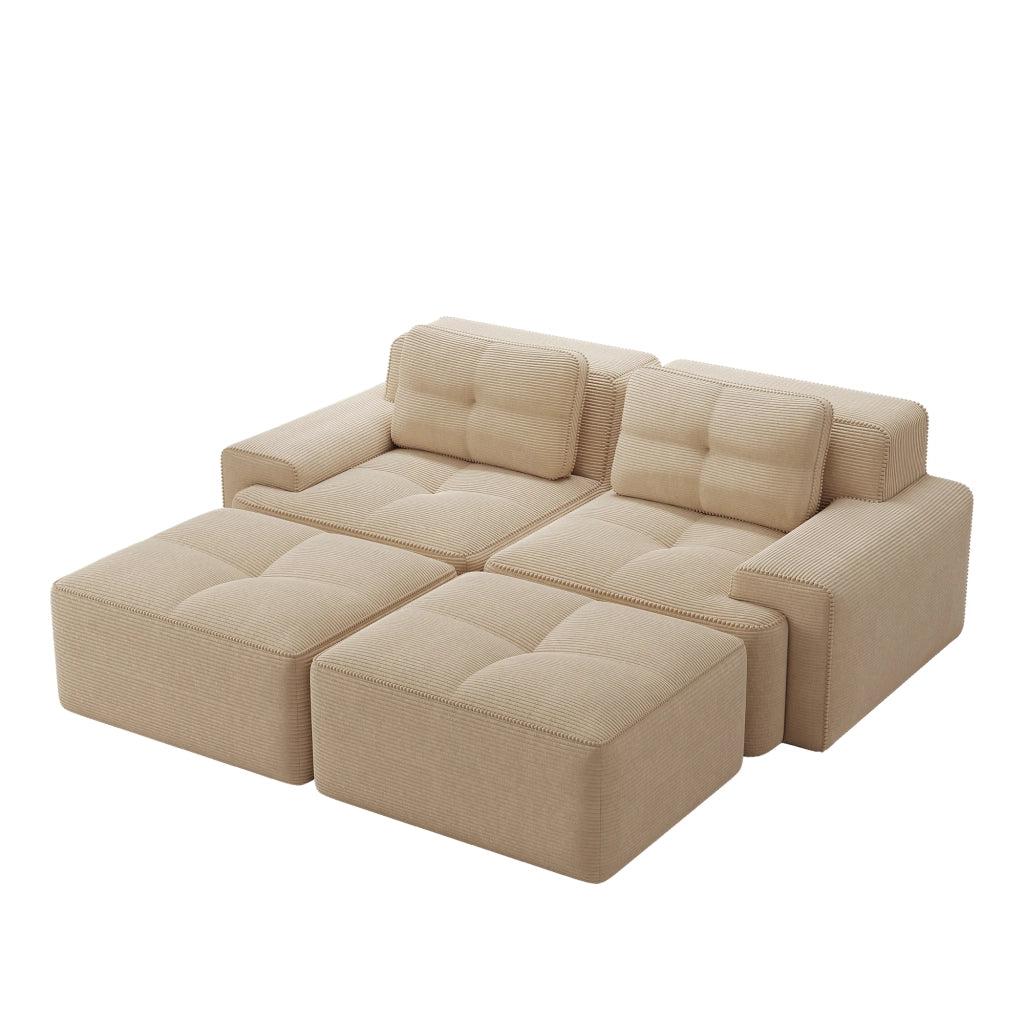 Divano modulare senza struttura in velluto a coste; seduta profonda 74 cm; schienale curvo; beige