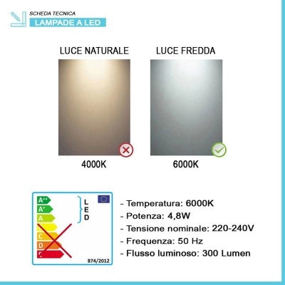 Specchio bagno 70x90 cm reversibile con angoli tondi e luce LED fredda