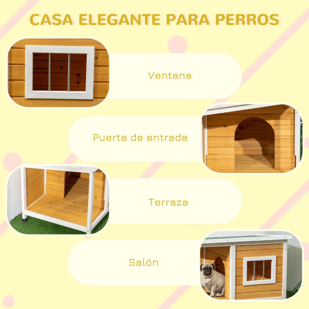Casetta per Cani in Legno con Tetto in Bitume ¨C zephmum ¨C 85,5x62x60 cm Naturale
