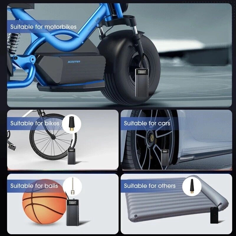 Compressore ad Aria Portatile a Batterie Gonfiatore Pompa Per Auto Moto Bici