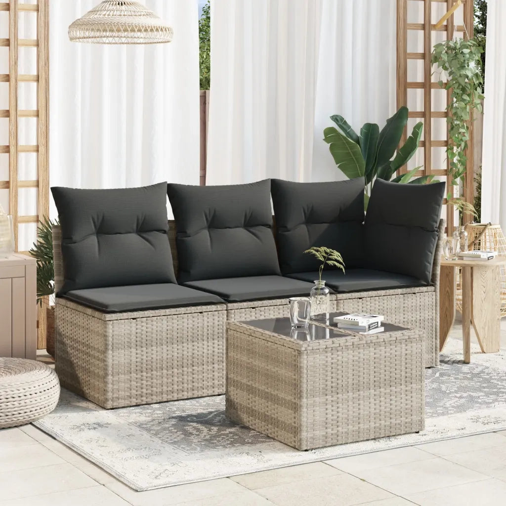 Tavolo Giardino | Tavolino da esterno Piano Vetro Grigio Chiaro 55x55x37cm Polyrattan