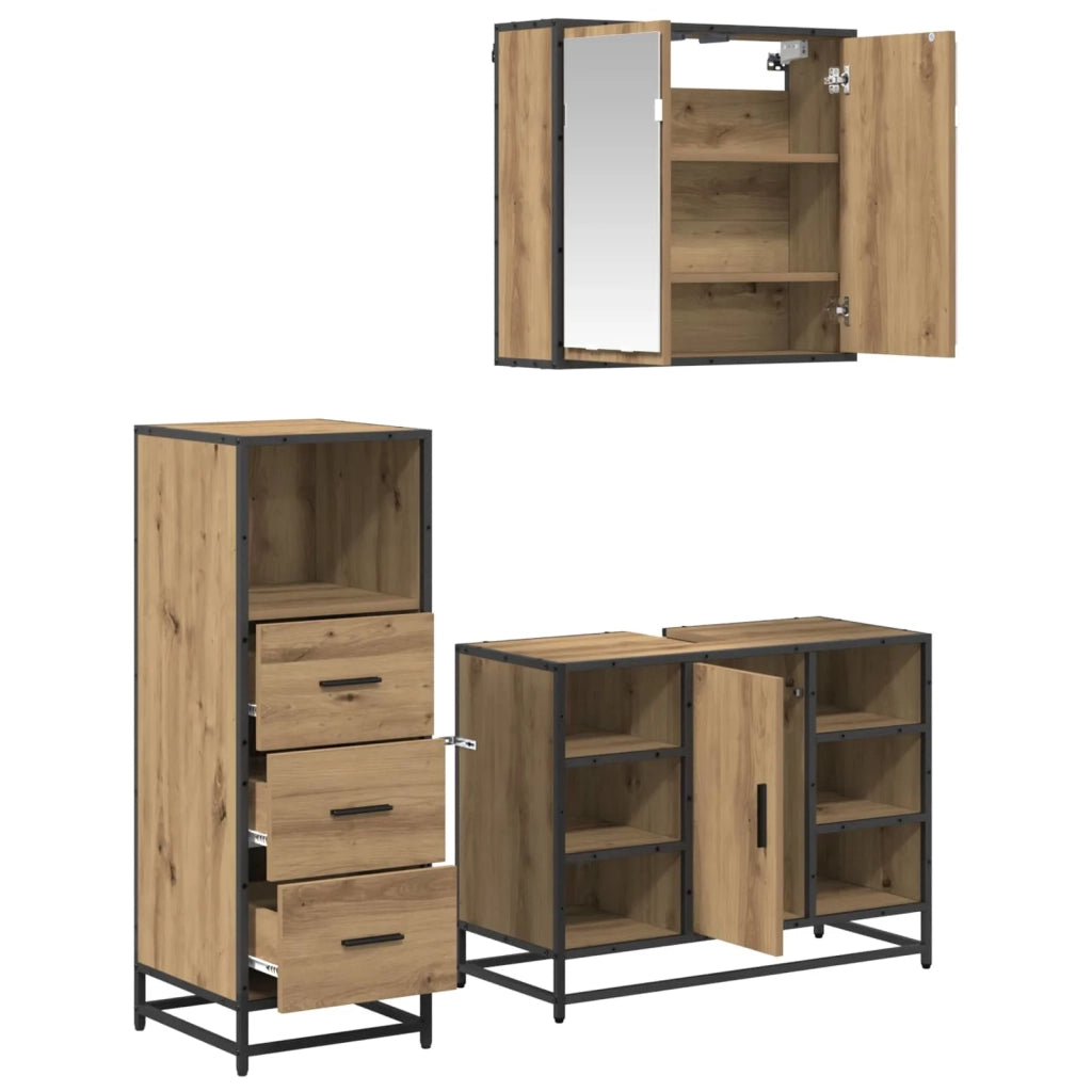 Set di mobili per il bagno con porta 3 pcs Rovere artigianale 3402525