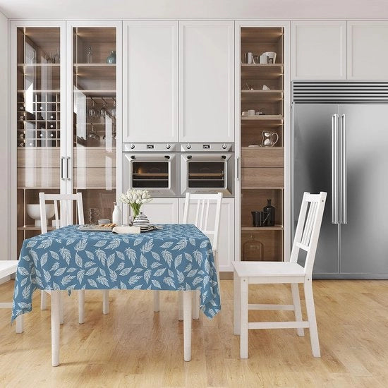 Tela da tavola per tavola da 4-6 posti, 100% cotone, lavabile in lavanderia, rettangolare, per uso domestico, ristorante, ricevimento, grandi foglie blu
