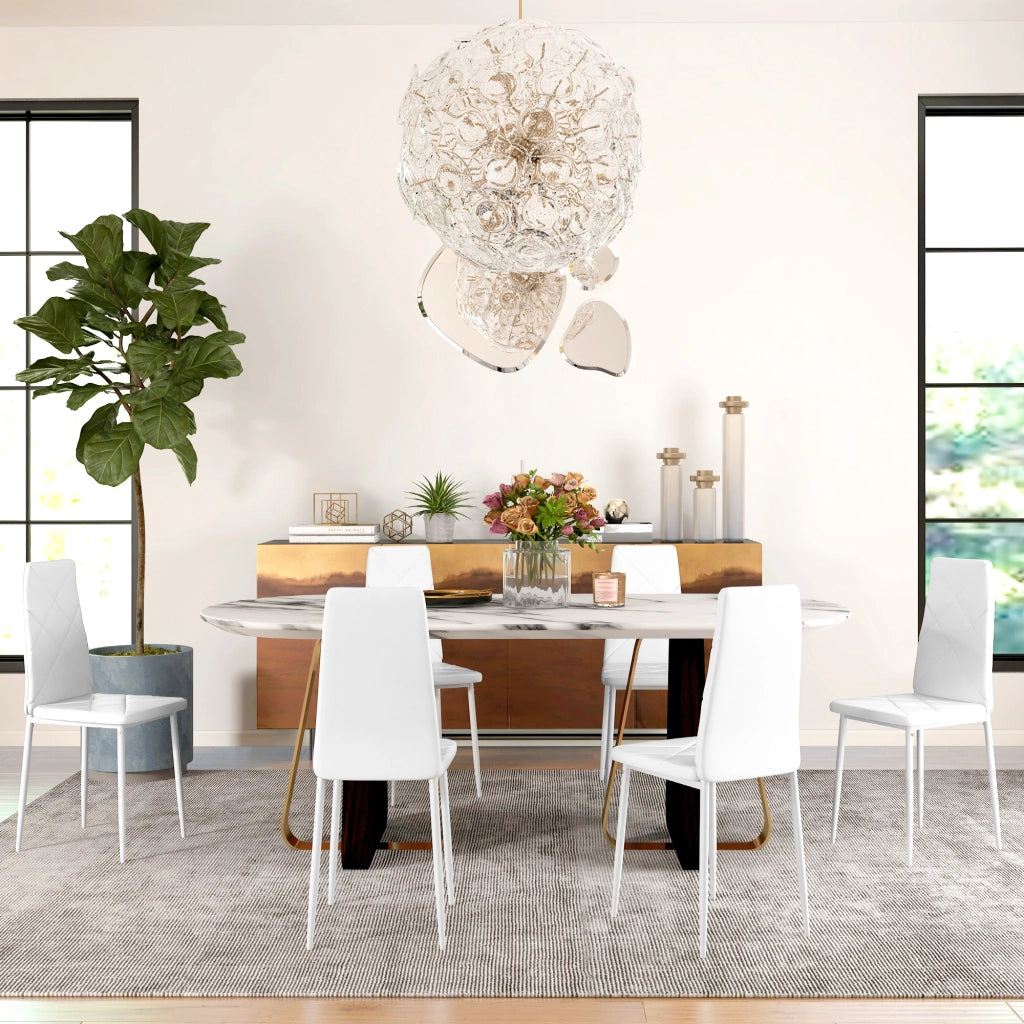 Set di 6 Sedie da Pranzo Moderne con Schienale Alto in Similpelle e Metallo ¨C Zephmum ¨C Bianco 41x50x97 cm