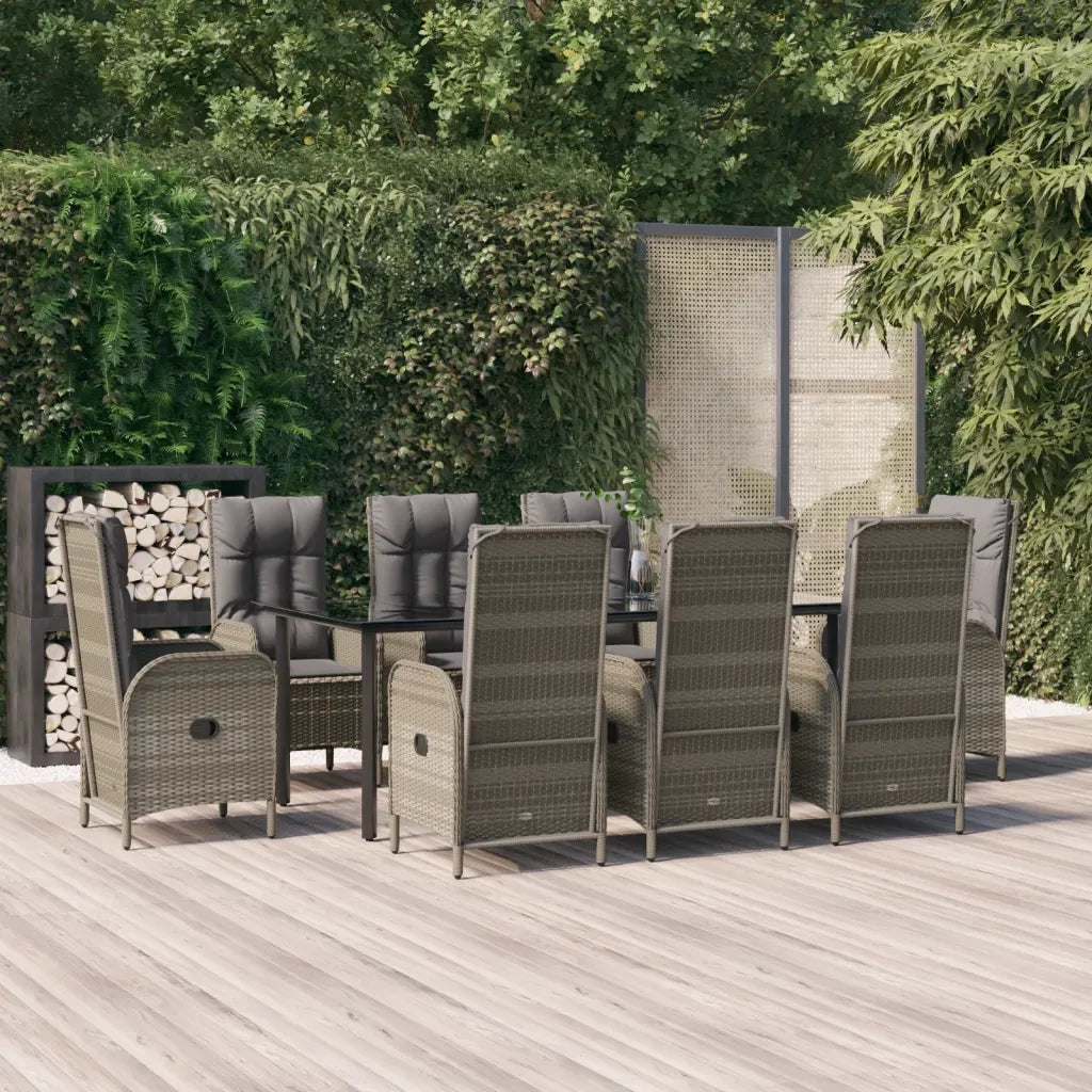 Set da Pranzo Giardino 9pz con Cuscini Nero e Grigio Polyrattan 3185204